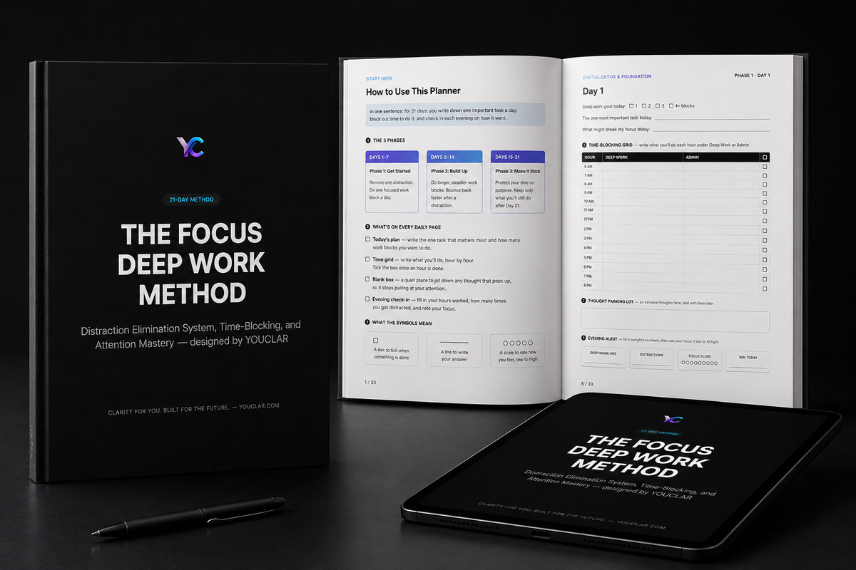 The Focus Deep Work Method | 21-Day Productivity & Time Blocking Planner
