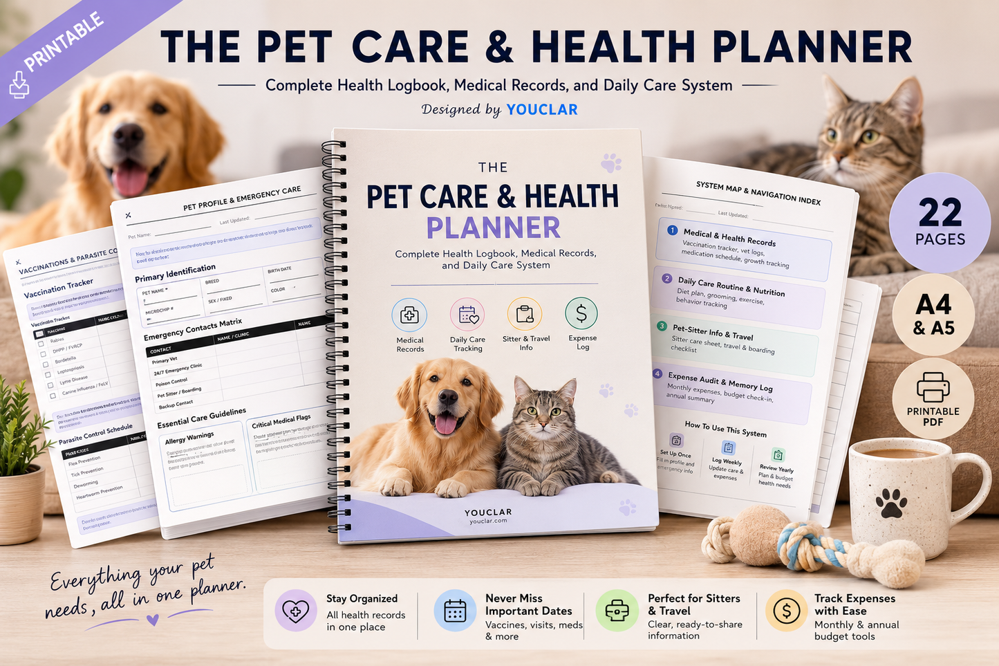 The Pet Care & Health Planner | Printable PDF (A4 & A5)