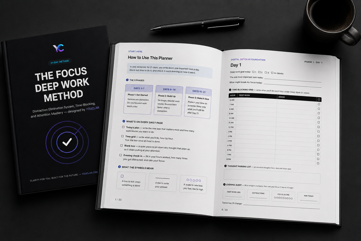 The Focus Deep Work Method | 21-Day Productivity & Time Blocking Planner