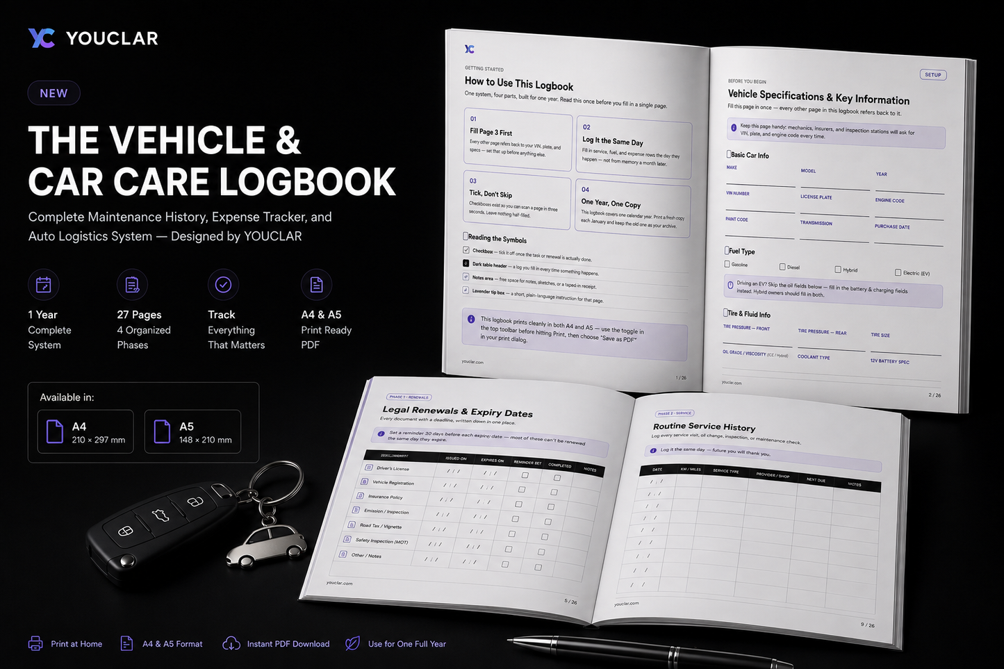 Vehicle & Car Care Logbook – Complete Maintenance & Expense Tracker
