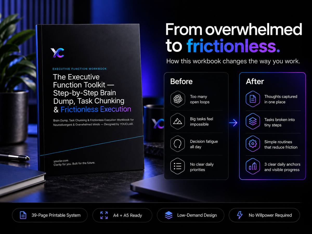 The Executive Function Toolkit | Brain Dump, Task Chunking & Frictionless Execution Workbook