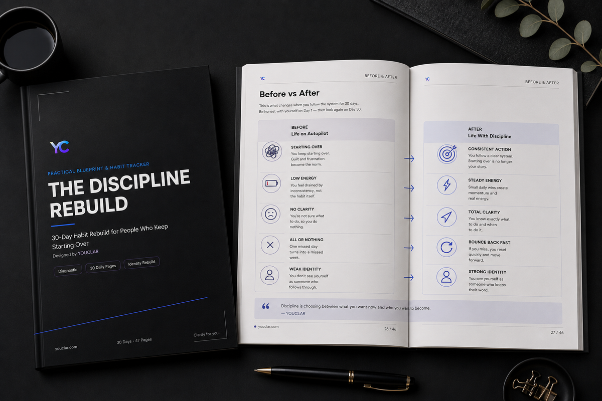 The Discipline Rebuild | 30-Day Habit Rebuild Workbook to Stop Starting Over